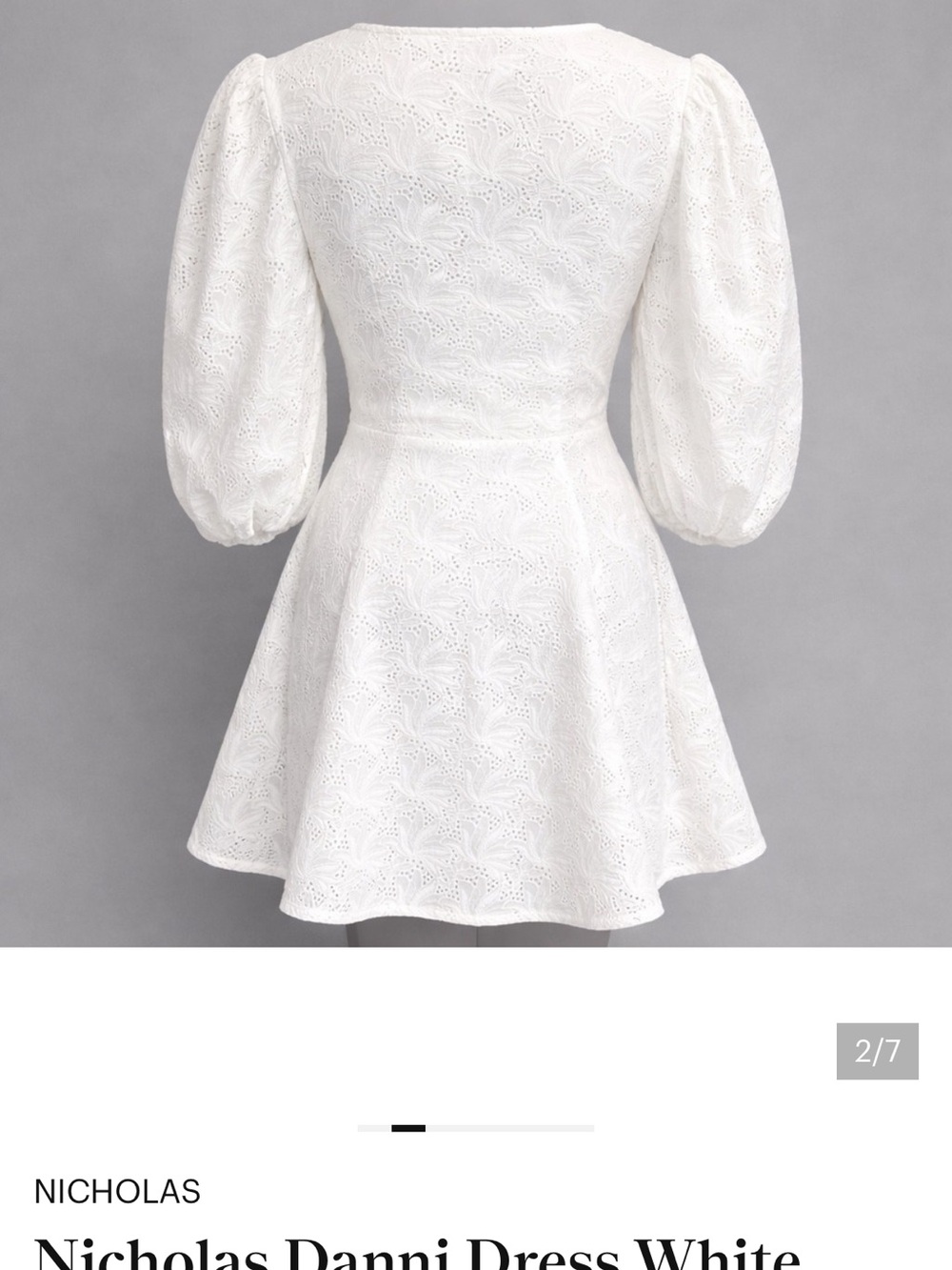 NICHOLAS White Eyelet Mini Dress with Puff Sleeves - Picture 3 of 6